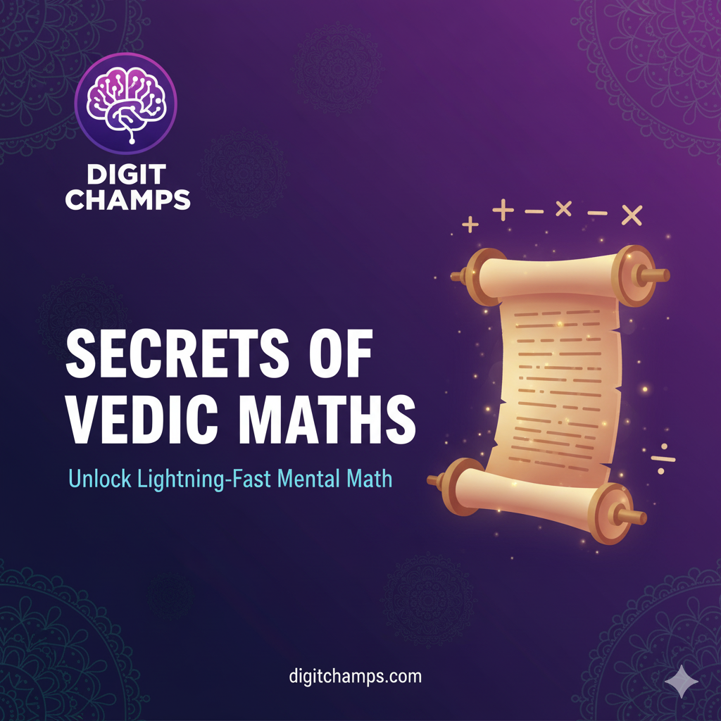 Abstract illustration of ancient Indian wisdom, symbols, and fast calculations